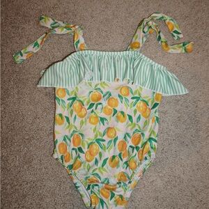 3T J. Bailey Lemon Print One-Piece Swimsuit with Green Stripe Ruffle